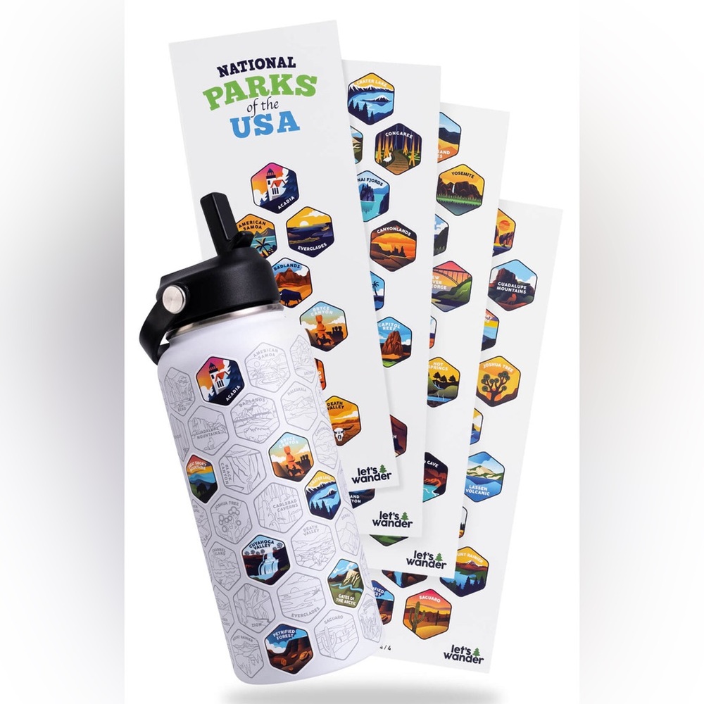 White Adventure Water Bottle with Stickers